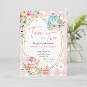 Thee voor twee roze en goudbloemen kaart (Staand voorkant)