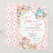 Thee voor twee roze en goudbloemen kaart (Voorkant / Achterkant)