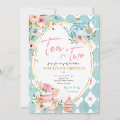 Thee voor twee roze en goudbloemen kaart (Voorkant)