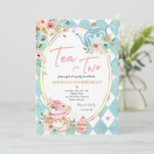 Thee voor twee roze en goudbloemen kaart (Staand voorkant)