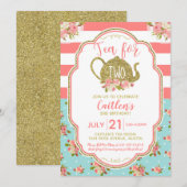 Thee voor twee roze gouden glitter verjaardag kaart (Voorkant / Achterkant)