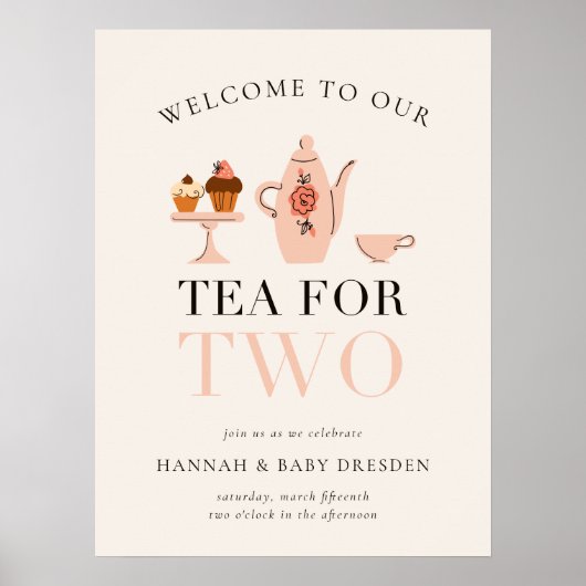 Thee voor twee | Tea Party Baby shower Poster (Voorkant)