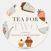 Thee voor twee | Tea Party Baby shower Ronde Sticker (Voorkant)