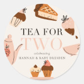 Thee voor twee | Tea Party Baby shower Ronde Sticker (Voorkant)