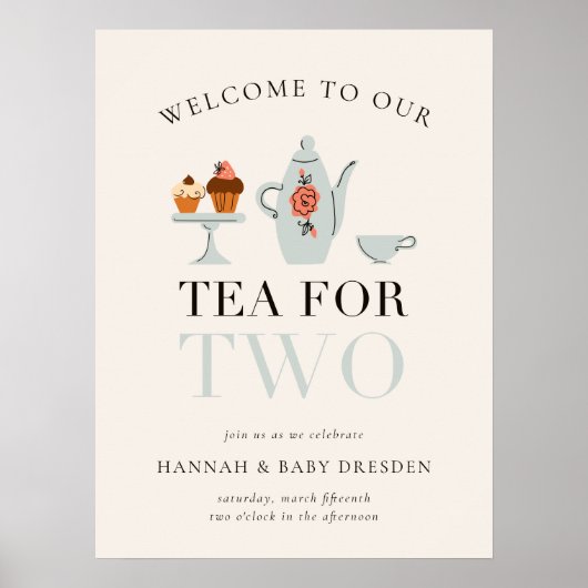 Thee voor twee | Tea Party blauw Baby shower Poster (Voorkant)