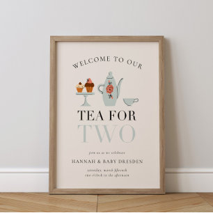 Thee voor twee   Tea Party blauw Baby shower Poster