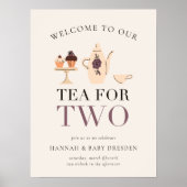 Thee voor twee | Tea Party Paarse Baby shower Poster (Voorkant)
