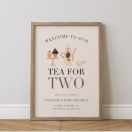 Thee voor twee | Tea Party Paarse Baby shower Poster