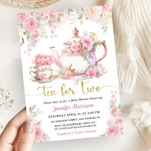 Thee voor Twee Thee Baby Shower Goud Blush Roze Bl Kaart