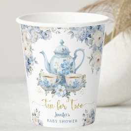 Thee voor Twee Thee Baby Shower Jongen Goud Blauw  Papieren Bekers