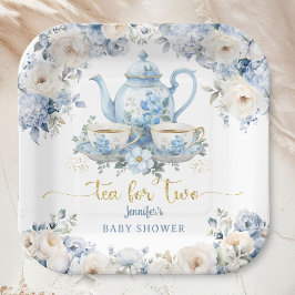 Thee voor Twee Thee Baby Shower Jongen Goud Blauw  Papieren Bordje