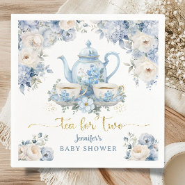 Thee voor Twee Thee Baby Shower Jongen Goud Blauw  Servet