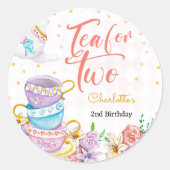 Thee voor twee, thee verjaardag ronde sticker (Voorkant)