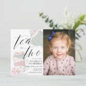 Thee voor twee theefeesten 2e verjaardag foto kaart (Staand voorkant)