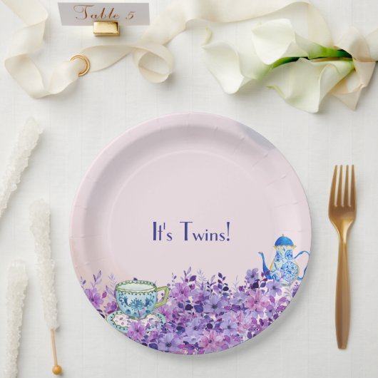 Thee voor twee tweelingen Baby shower Papieren Bordje (Huwelijk)
