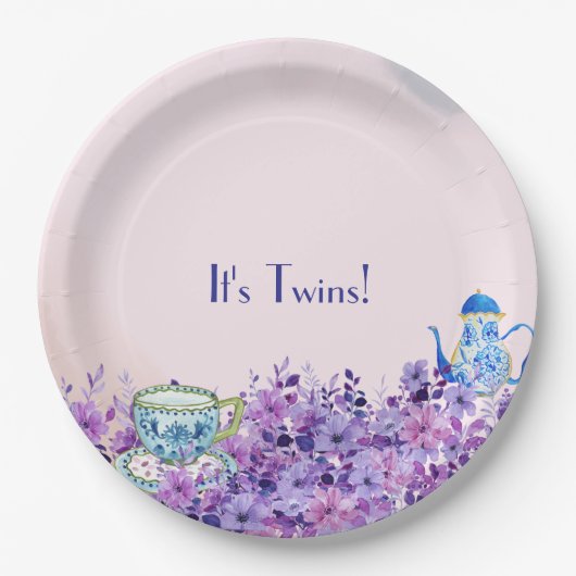 Thee voor twee tweelingen Baby shower Papieren Bordje (Voorkant)