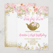 Thee voor twee uitnodigingen, Tea Party 2e verjaar Kaart (Voorkant / Achterkant)