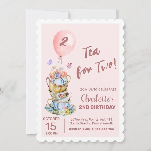 Thee voor twee verjaardagsfeestje roze bloementhee kaart (Voorkant)