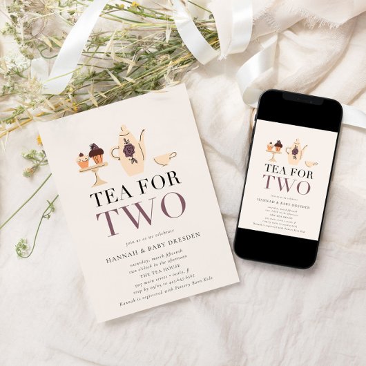 Thee voor twee | Violet Tea Party Baby shower Kaart