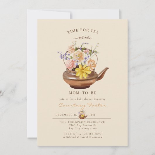  thee | Waterverf Bloemen Baby shower Kaart (Voorkant)