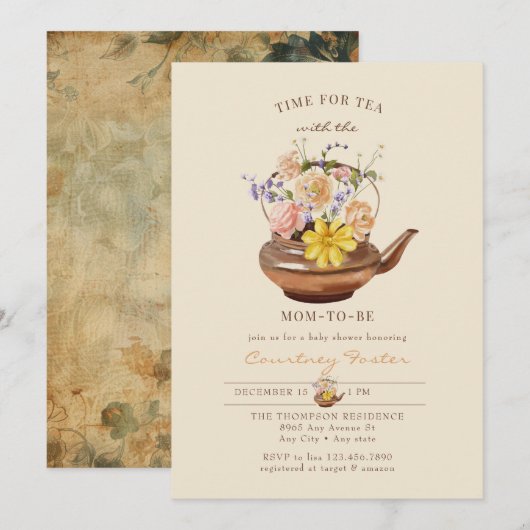 thee | Waterverf Bloemen Baby shower Kaart (Voorkant / Achterkant)