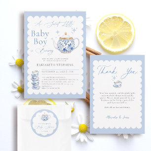 Thee zetten Blauw Schrift Elegante Jongens Babybor Ronde Sticker