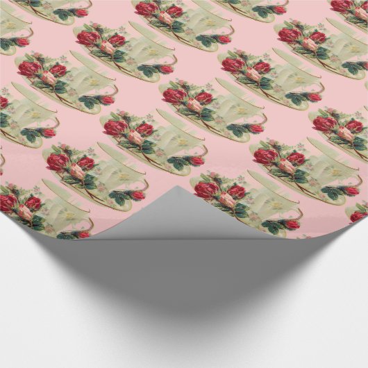  theebeker en Rozen Gift Wrapping Paper Cadeaupapier (Hoek)