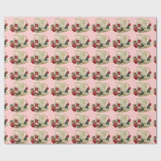  theebeker en Rozen Gift Wrapping Paper Cadeaupapier (Vlak)
