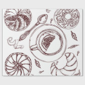 theebeker, gebak, croissant, , hand cadeaupapier (Vlak)