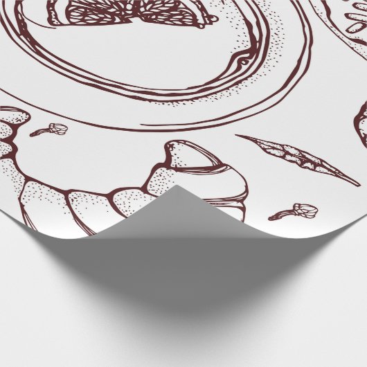 theebeker, gebak, croissant, , hand cadeaupapier (Hoek)