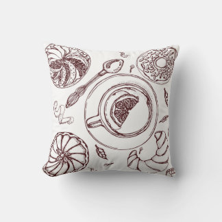 theebeker, gebak, croissant, , hand kussen