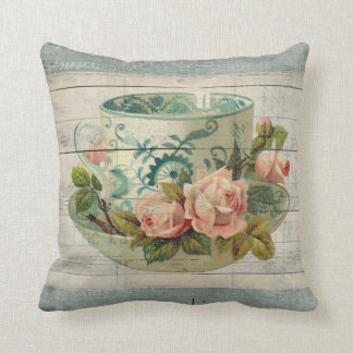  theebeker met Rozen Shabby Chic Pillow Kussen
