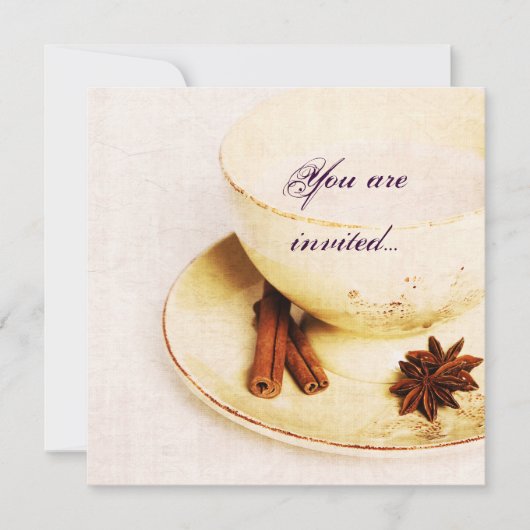 theebeker met specerijen - theefeestje uitnodigen kaart (Voorkant)