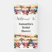 Theebekers bloementhee high tea vrijgezellenfeest spandoek (Verticaal)