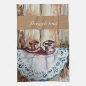 theebekertjes op witte kant theedoek (Verticaal)