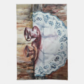  theebekertjes op witte kant theedoek (Verticaal)