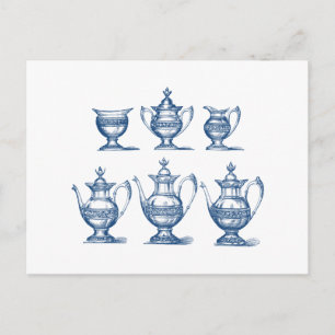 theeblaadblauwe koffiepot decoratief briefkaart