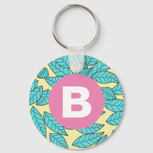 Theebladeren botanisch patroon helder roze monogra sleutelhanger