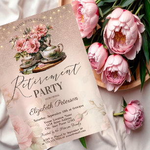 Theebloem Bekers Glitter Roze Goud Pensioenfeest Kaart