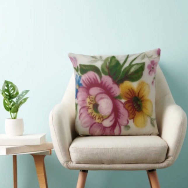 Theebloemboeket Kussen (Throw Pillow 100% polyester heavyweight stretch material. Hidden zipper Made in the USA.
)