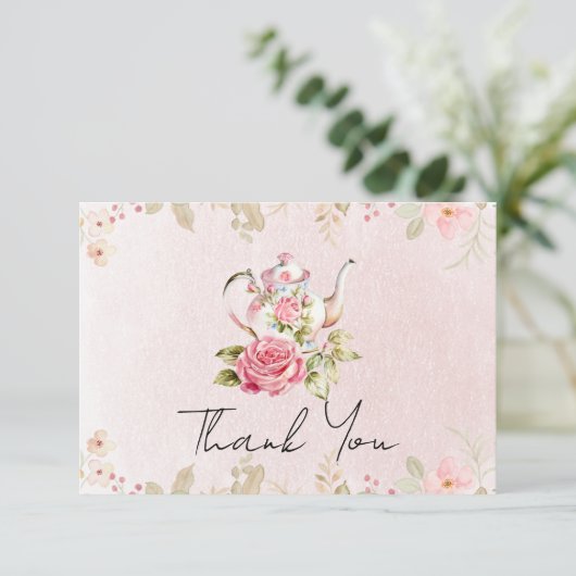 Theebloempot Bruidsuitnodiging Thee Feest Dank Je Bedankkaart (Staand voorkant)