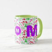Theebok met bloemig monogram beginletter voor meis mok (Voorkant rechts)