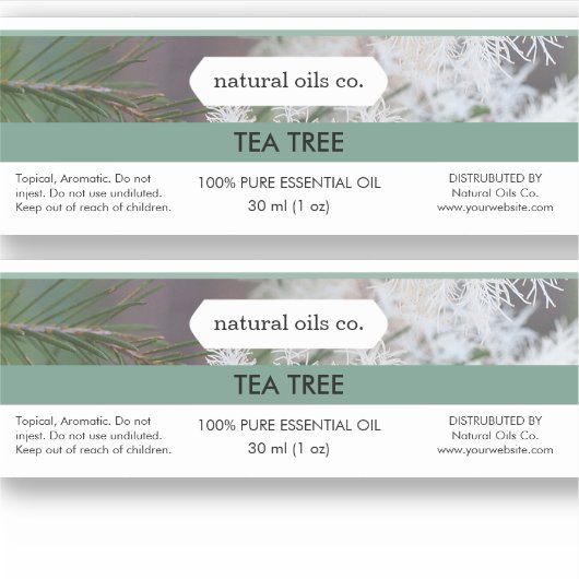 Theeboom Essentiële oliën Geurfles Etiket Sticker (Voorkant)