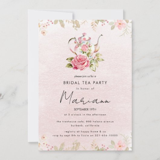 Theebruidsfeest Uitnodiging voor Theepartijtje met (Voorkant)