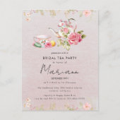 Theebruidspartij Uitnodiging met Theepot en Bloeme (Voorkant)