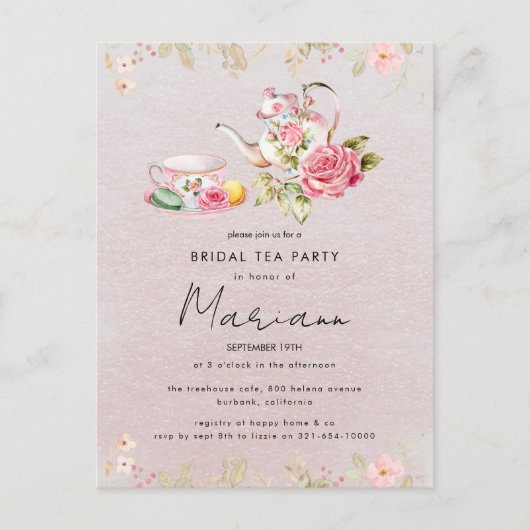 Theebruidsschatten Bruiloft Theepartij Uitnodiging (Voorkant)