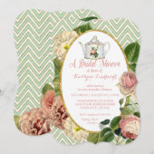 Theebruidsshower met Chevrongestreepte Roos Kaart (Voorkant / Achterkant)