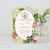 Theebruidsshower met Chevrongestreepte Roos Kaart (Staand voorkant)