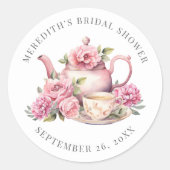 Theebruidssluiting met bloemmotief ronde sticker (Voorkant)