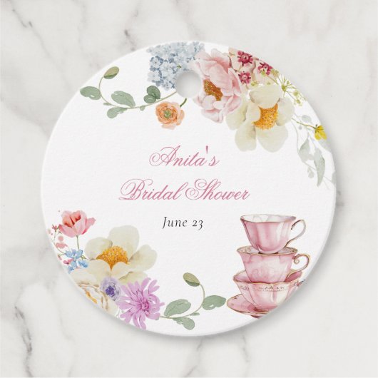 Theebruidssluiting met wilde bloemen bedankjes labels (Voorkant)